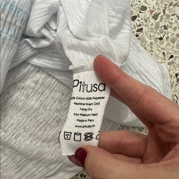 Pitusa Peru white mini swim coverup blue trim standard one size O/S dress - Picture 8 of 8